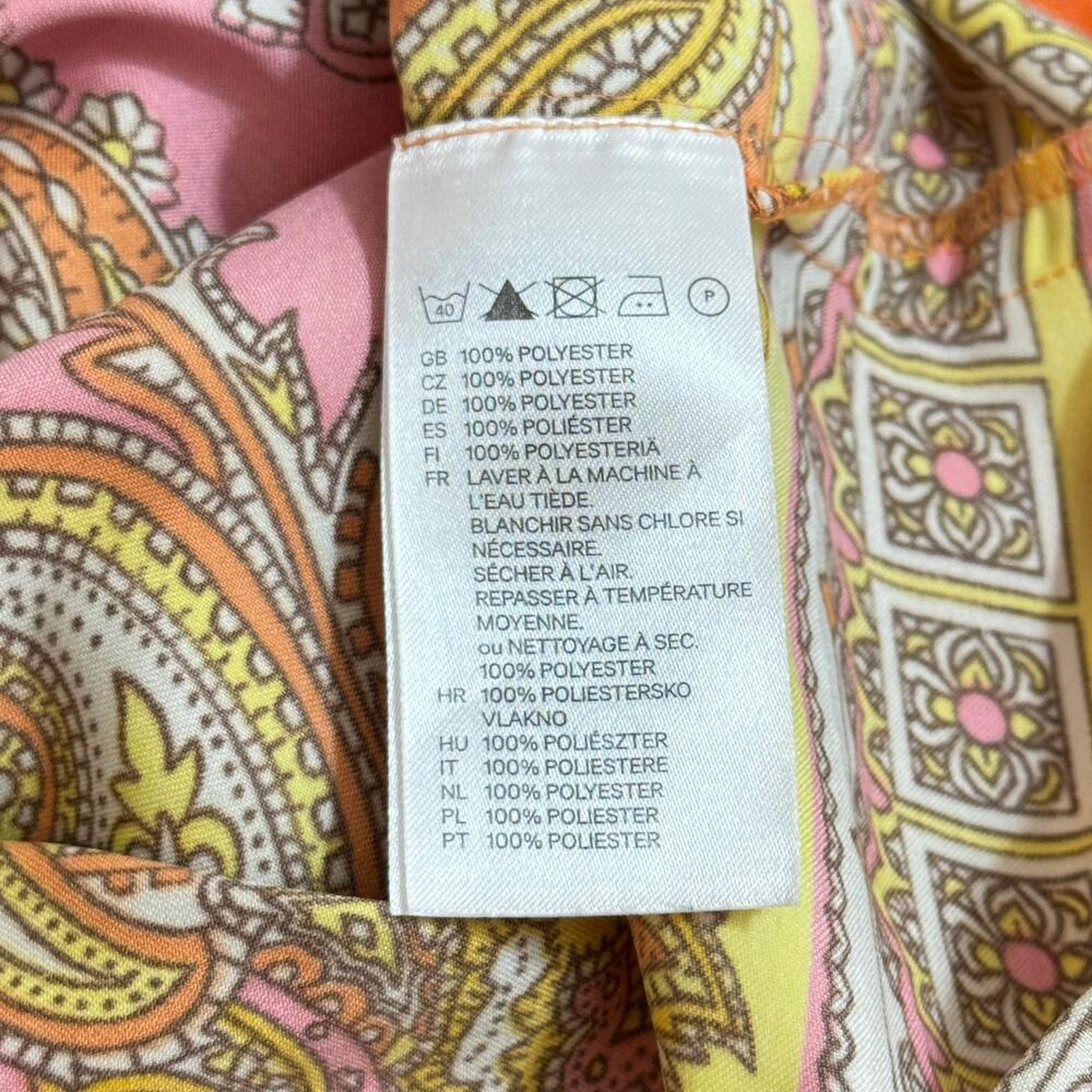 H&M Sheath Dress 10 Boho Paisley‎ Satin Orange Pink Retro Festival Vacation - Picture 5 of 9